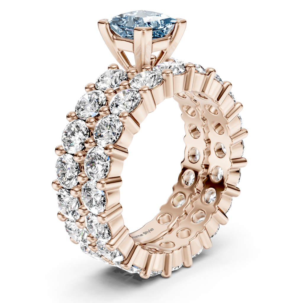 6.30-9.30 CT Princess & Round Cut Fancy Blue Diamonds - Bridal Set