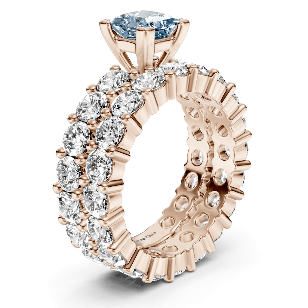 6.30 - 9.30 CT Princess & Round Cut Fancy Blue Diamonds - Bridal Set - Primestyle.com
