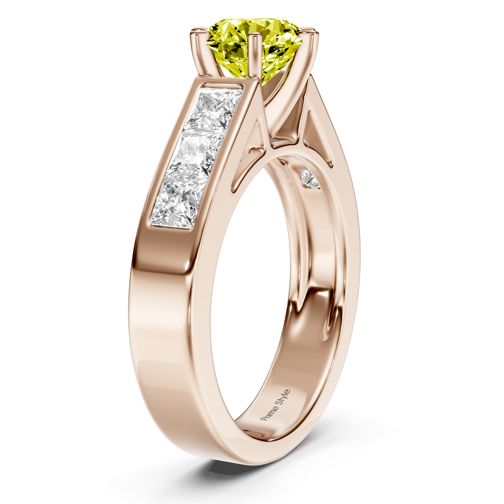 2.05-5.05 CT Princess & Round Cut Fancy Yellow Diamonds - Engagement Ring