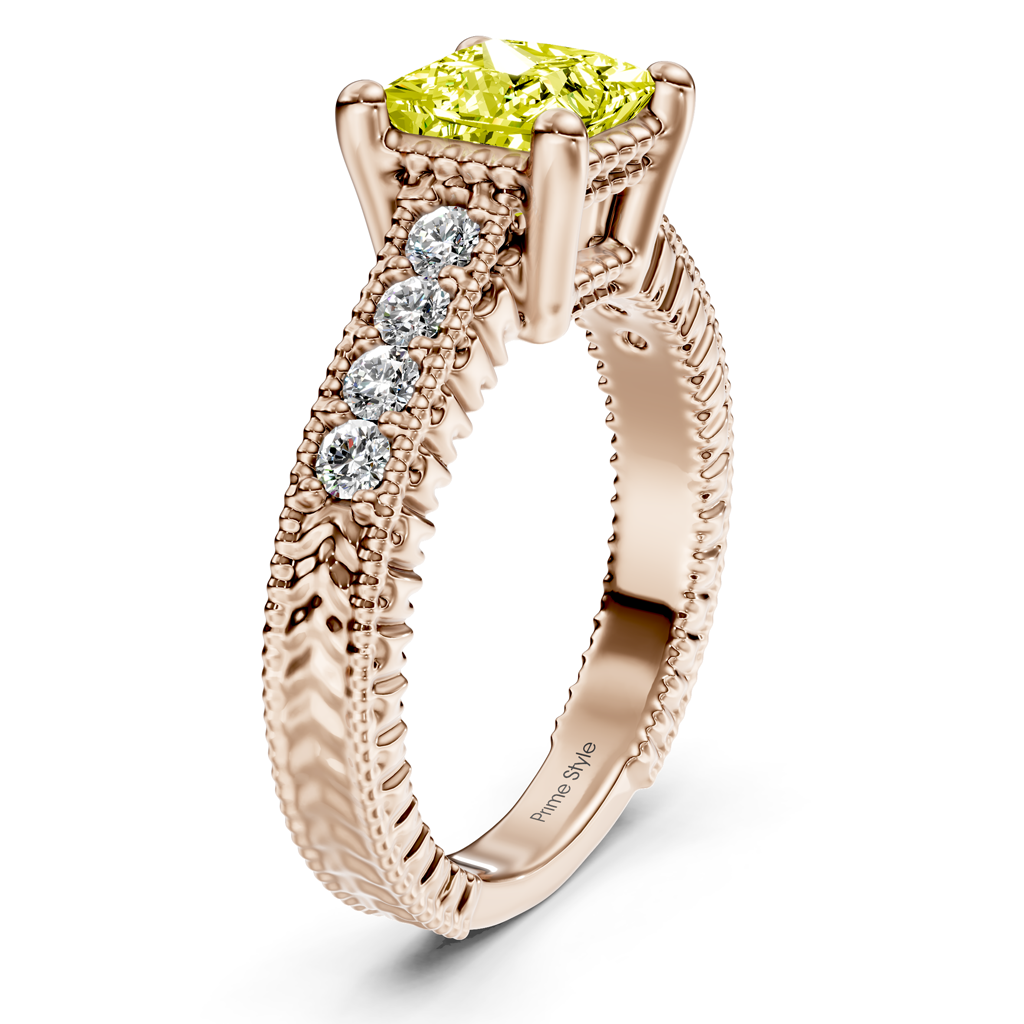 1.30-4.30 CT Princess & Round Cut Fancy Yellow Diamonds - Engagement Ring