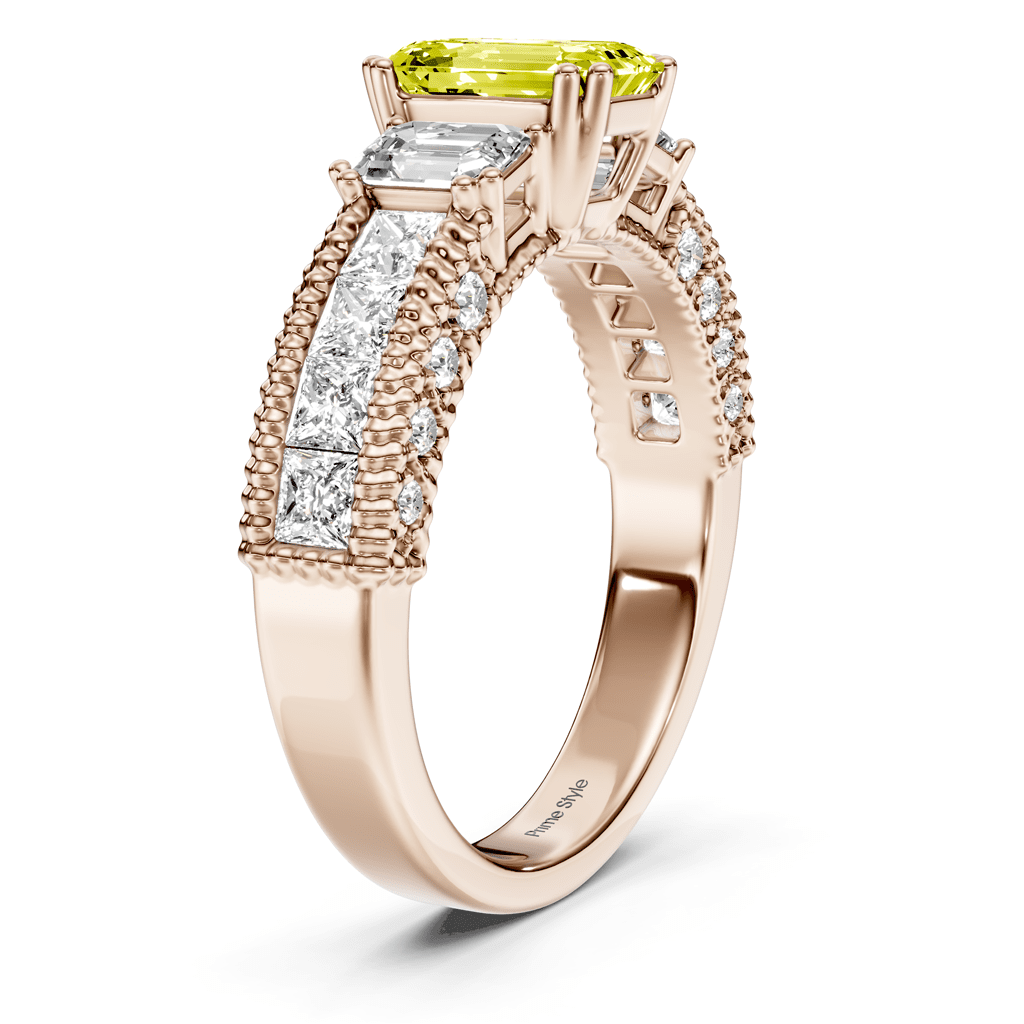 2.60 - 5.60 CT Emerald & Princess & Round Cut Fancy Yellow Diamonds - Engagement Ring - Primestyle.com