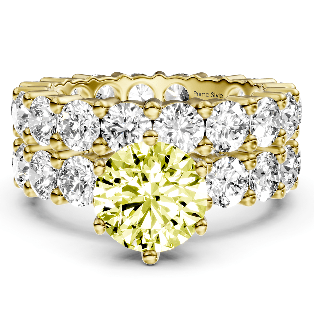 6.30 - 9.30 CT Round Cut Fancy Yellow Diamonds - Bridal Set - Primestyle.com