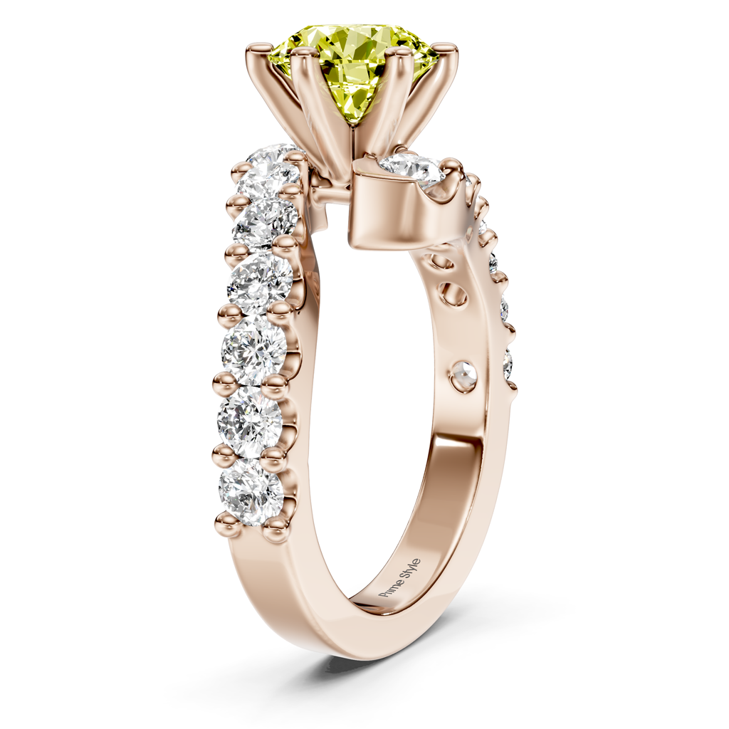 2.30-5.30 CT Emerald & Round Cut Fancy Yellow Diamonds - Engagement Ring