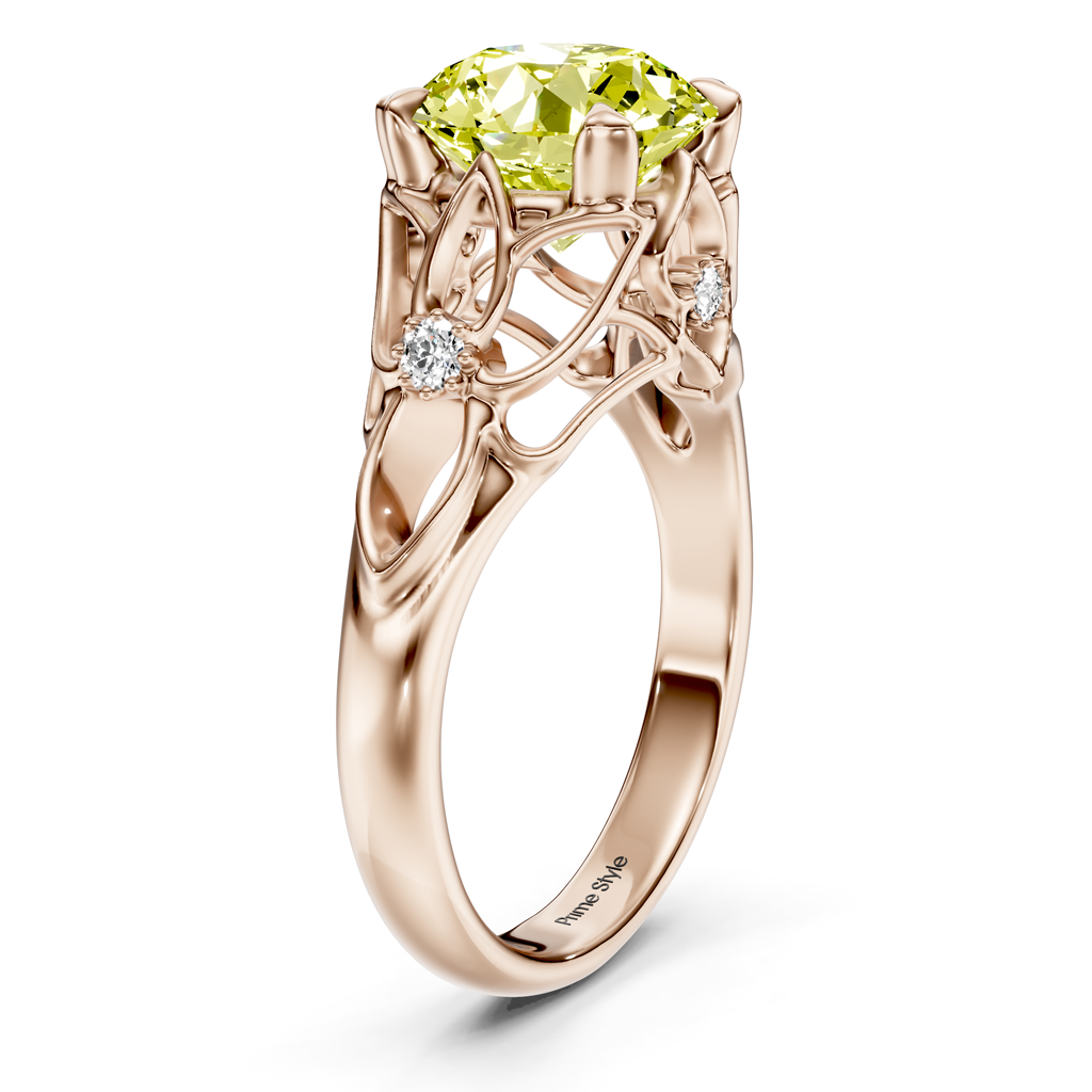 1.07-4.07 CT Round Cut Fancy Yellow Diamonds - Engagement Ring