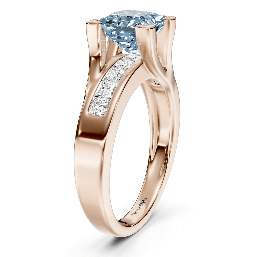 1.45-4.45 CT Princess Cut Fancy Blue Diamonds - Engagement Ring