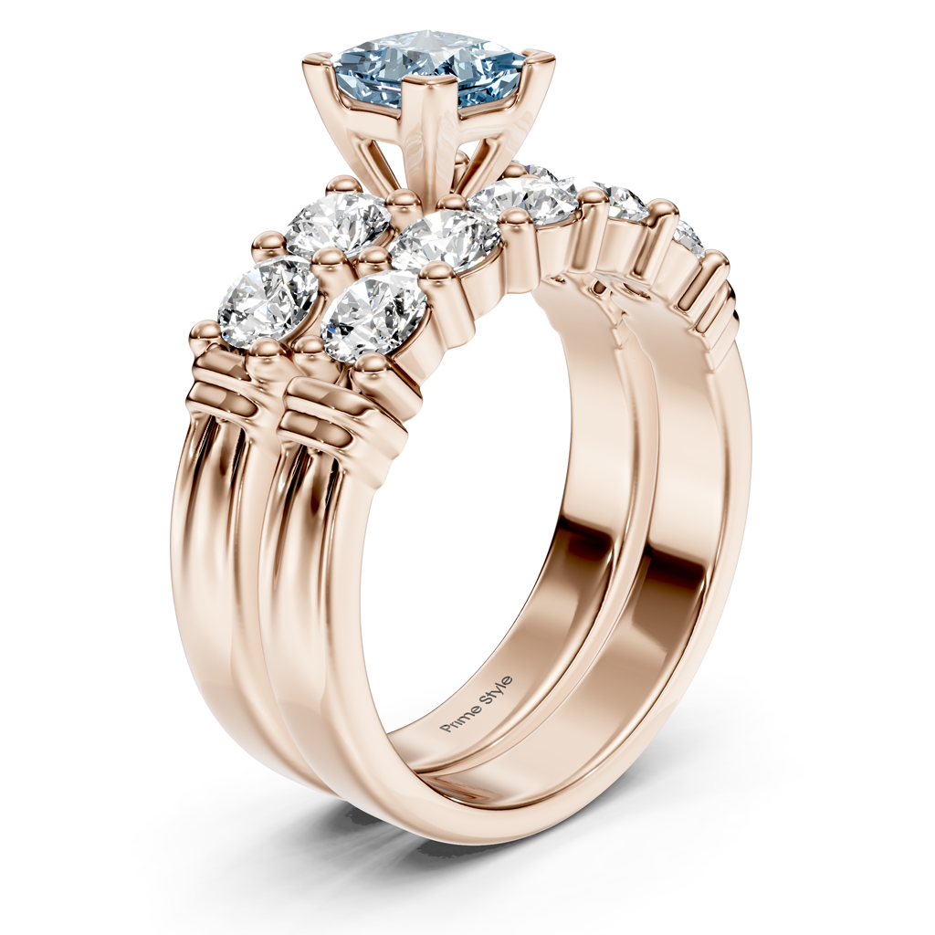 2.20-5.20 CT Princess & Round Cut Fancy Blue Diamonds - Bridal Set