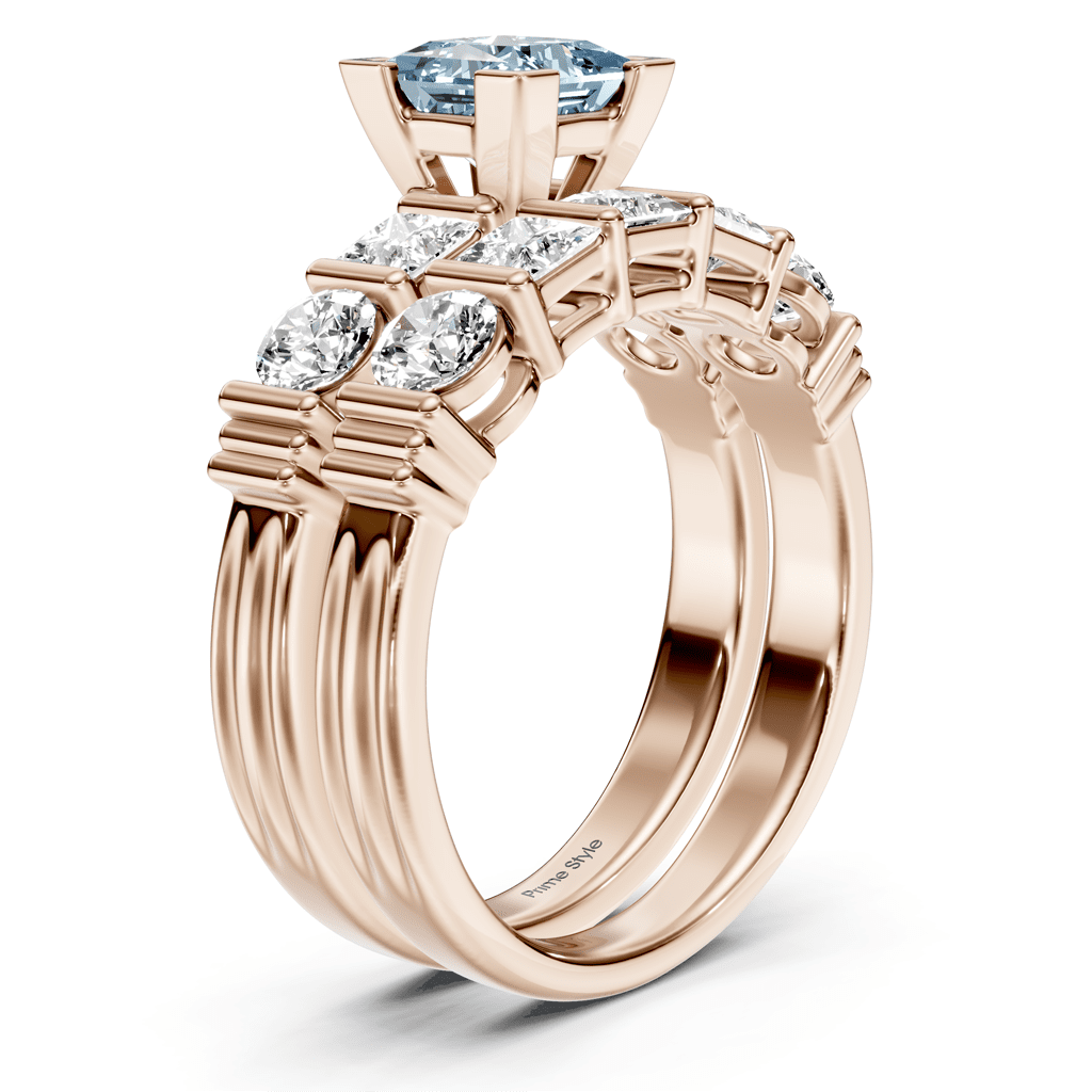 2.55-5.55 CT Princess & Round Cut Fancy Blue Diamonds - Bridal Set