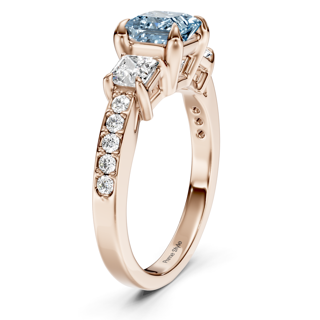 1.85-4.85 CT Princess & Round Cut Fancy Blue Diamonds - Engagement Ring