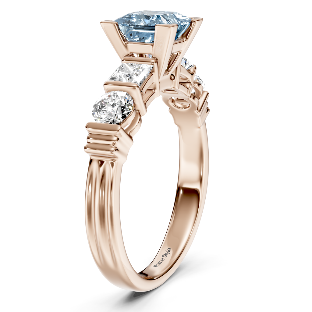 1.70-4.70 CT Princess & Round Cut Fancy Blue Diamonds - Engagement Ring