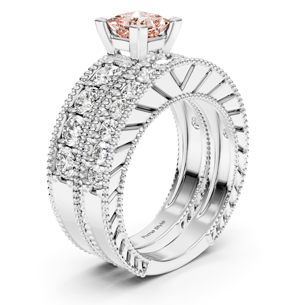 2.45-5.45 CT Princess & Round Cut Fancy Pink Diamonds - Bridal Set