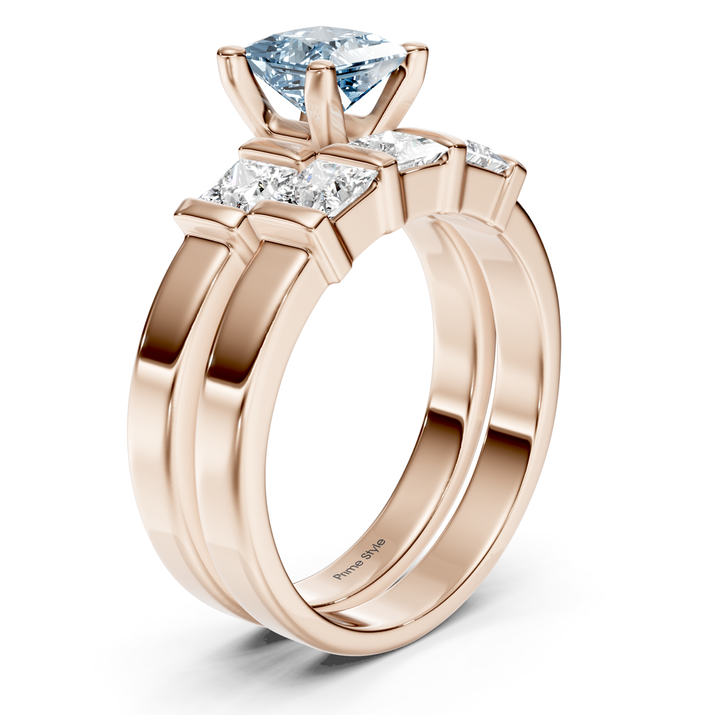 2.55-5.55 CT Princess Cut Fancy Blue Diamonds - Bridal Set