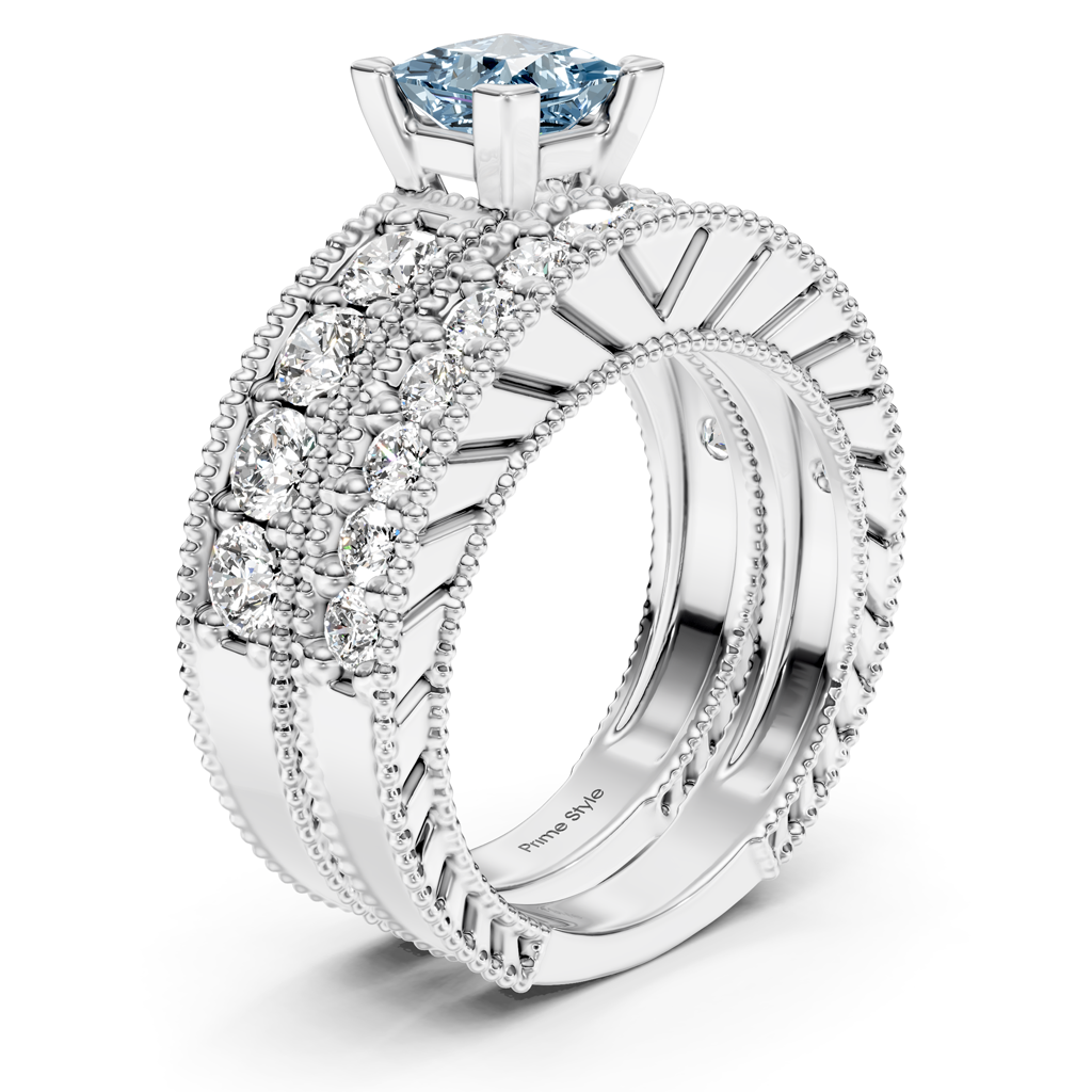 2.45-5.45 CT Princess & Round Cut Fancy Blue Diamonds - Bridal Set