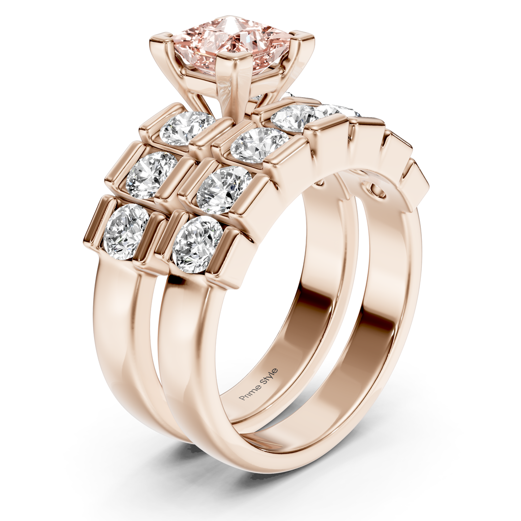 2.85-5.85 CT Princess & Round Cut Fancy Pink Diamonds - Bridal Set