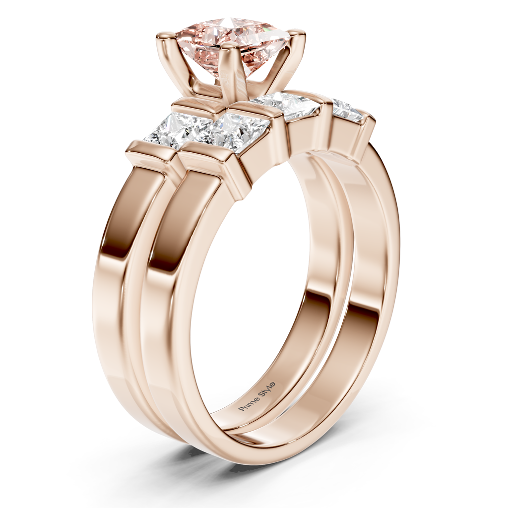 2.55-5.55 CT Princess Cut Fancy Pink Diamonds - Bridal Set