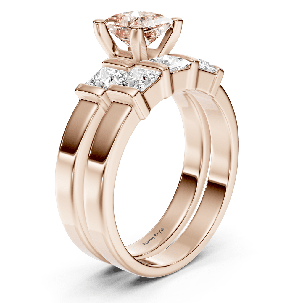 2.55-5.55 CT Princess Cut Fancy Pink Diamonds - Bridal Set