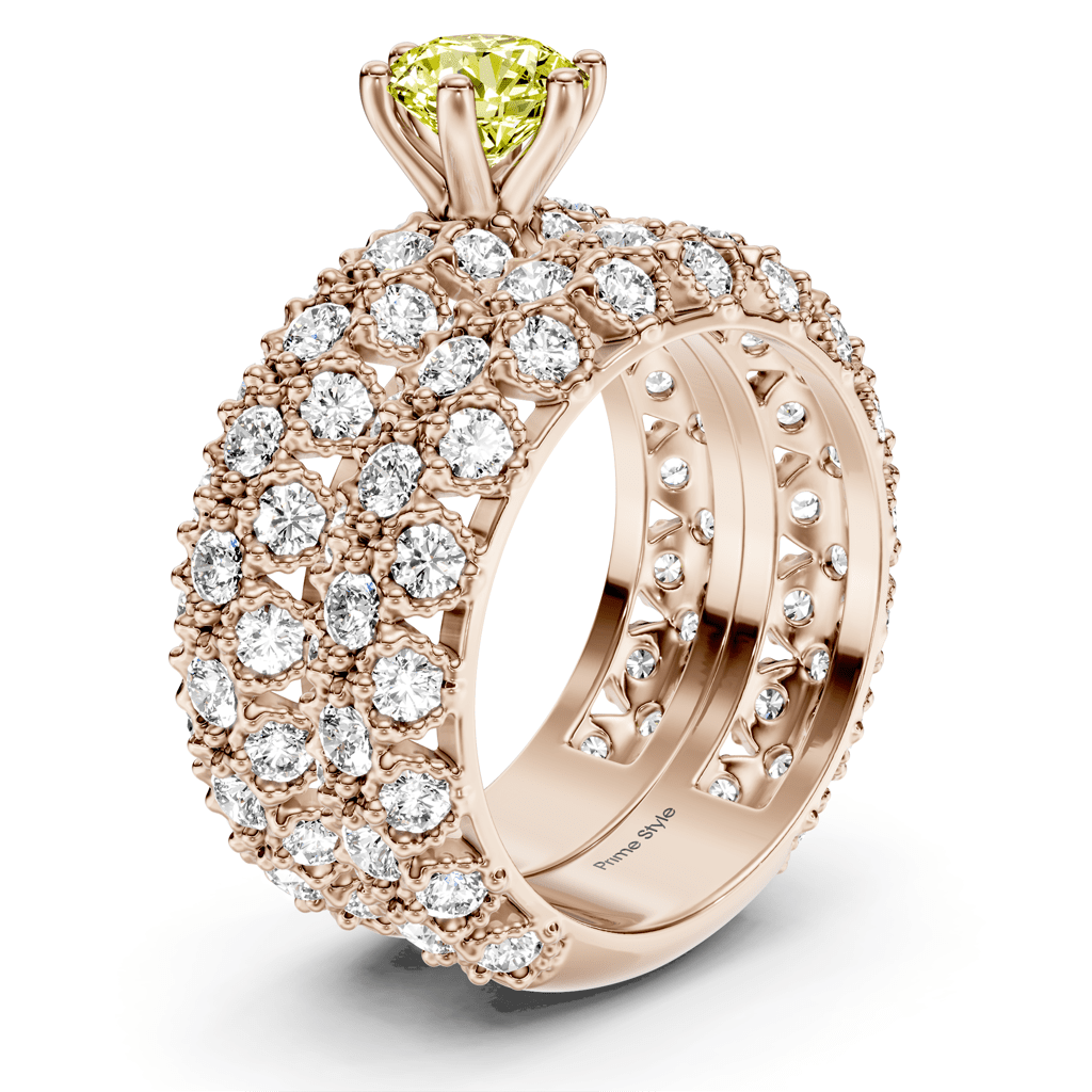 4.00 - 7.00 CT Round Cut Fancy Yellow Diamonds - Bridal Set - Primestyle.com