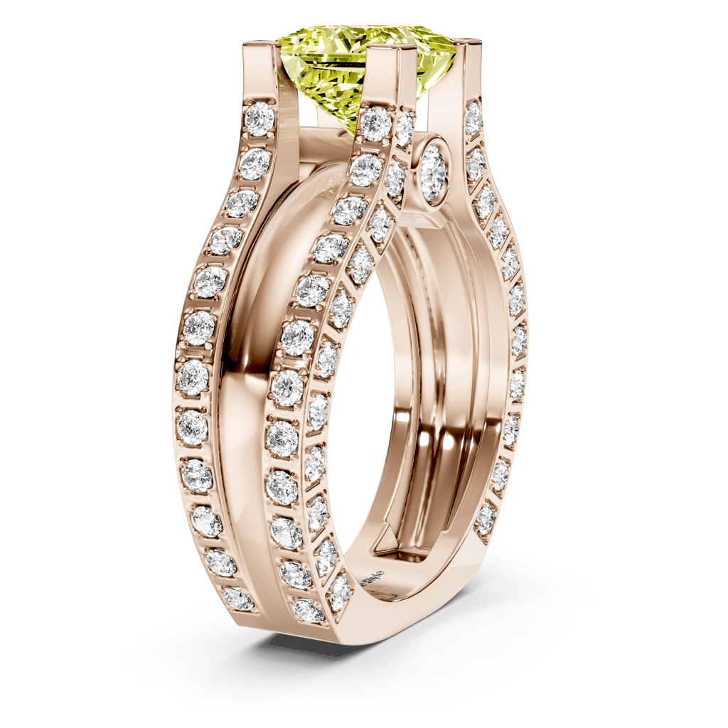 2.10-5.10 CT Princess & Round Cut Fancy Yellow Diamonds - Engagement Ring