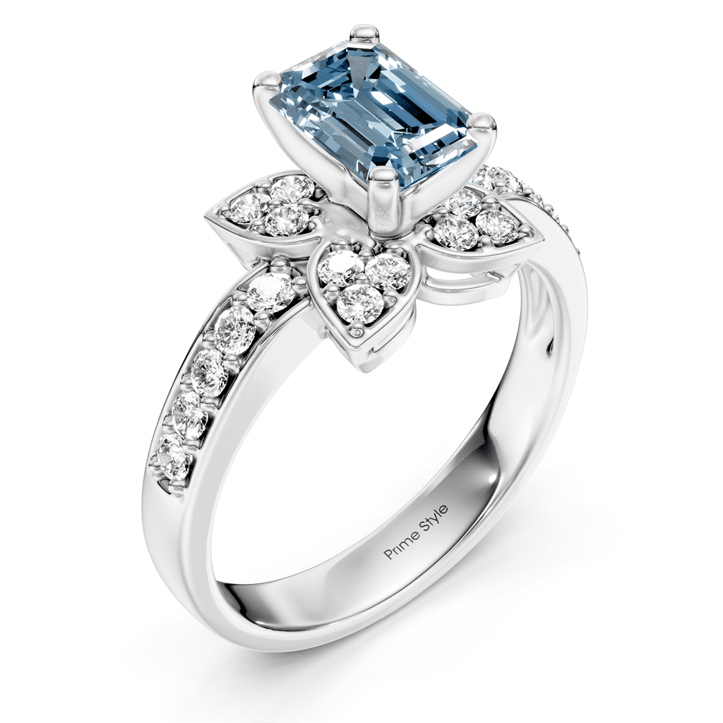 1.40-4.40 CT Emerald & Round Cut Fancy Blue Diamonds - Engagement Ring