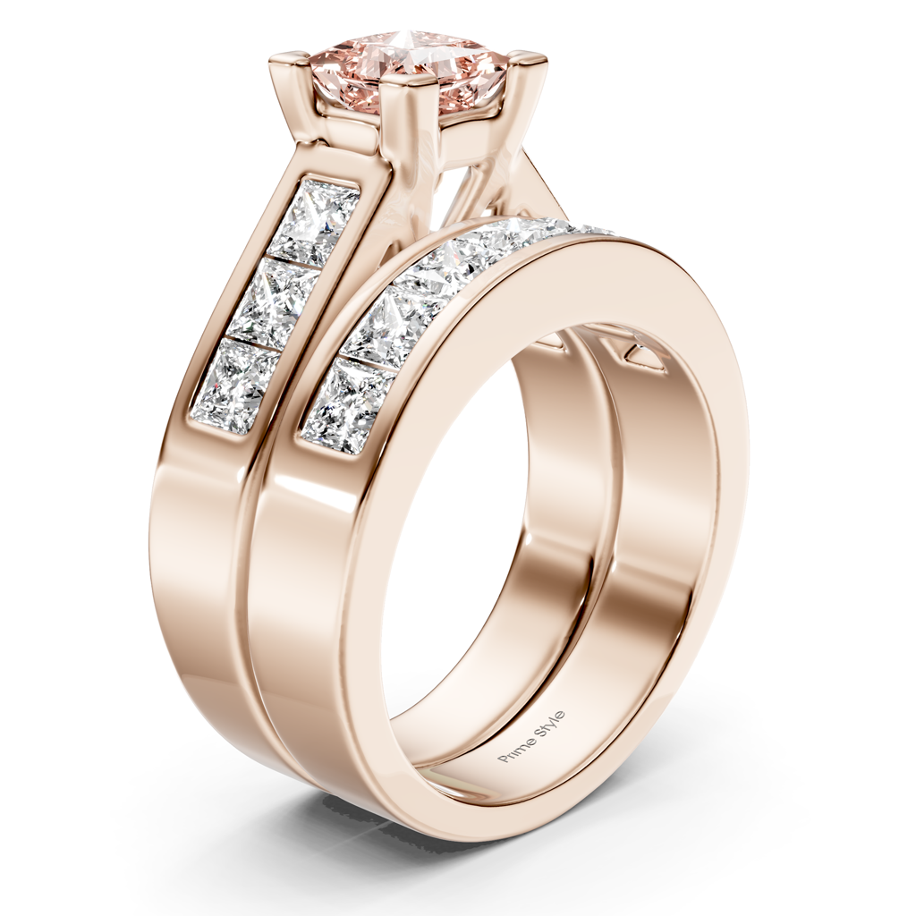 3.25-6.25 CT Princess Cut Fancy Pink Diamonds - Bridal Set