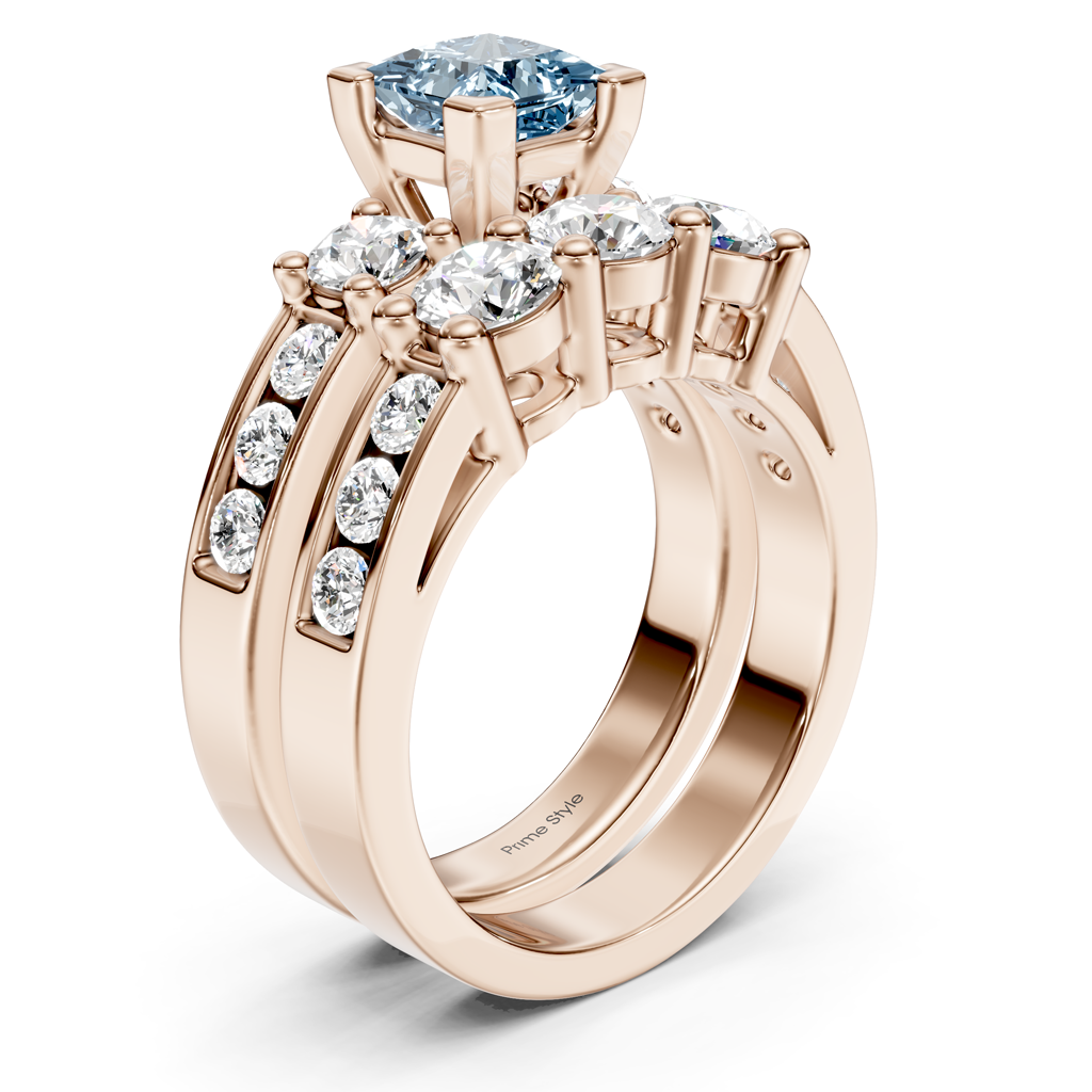 2.80-5.80 CT Princess & Round Cut Fancy Blue Diamonds - Bridal Set