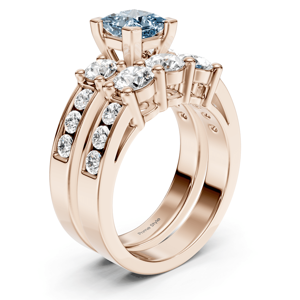 2.80-5.80 CT Princess & Round Cut Fancy Blue Diamonds - Bridal Set