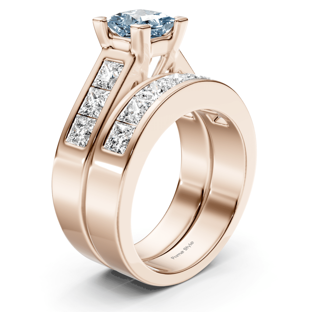3.25 - 6.25 CT Princess Cut Fancy Blue Diamonds - Bridal Set - Primestyle.com