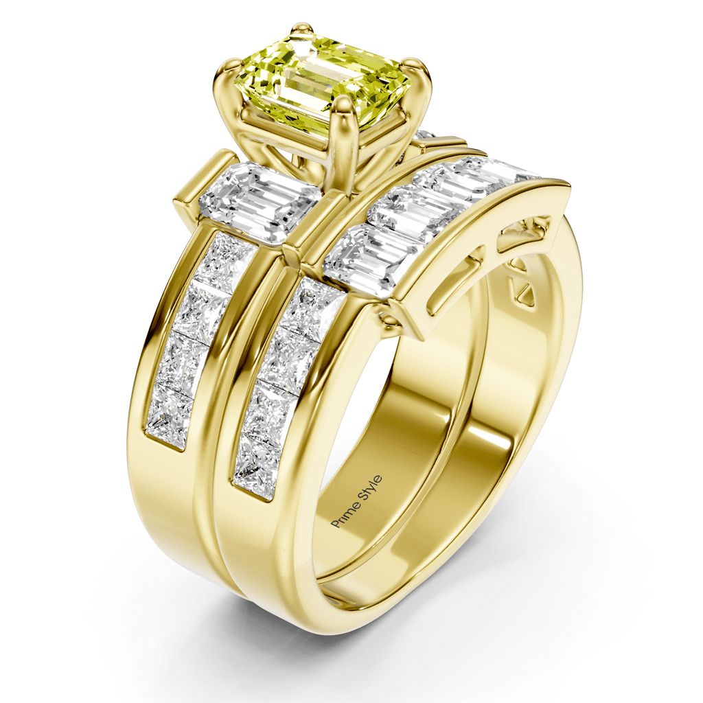 3.70 - 6.70 CT Emerald & Princess Cut Fancy Yellow Diamonds - Bridal Set - Primestyle.com