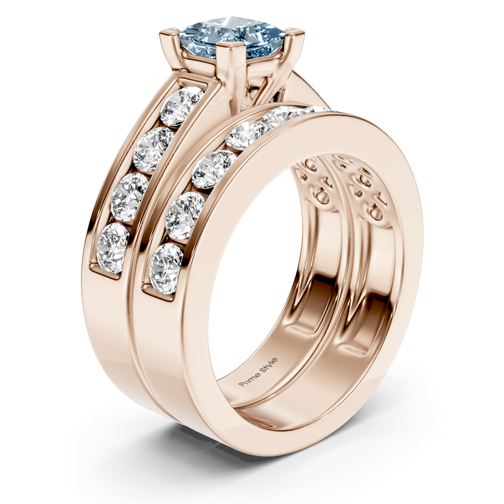 2.60-5.60 CT Princess & Round Cut Fancy Blue Diamonds - Bridal Set