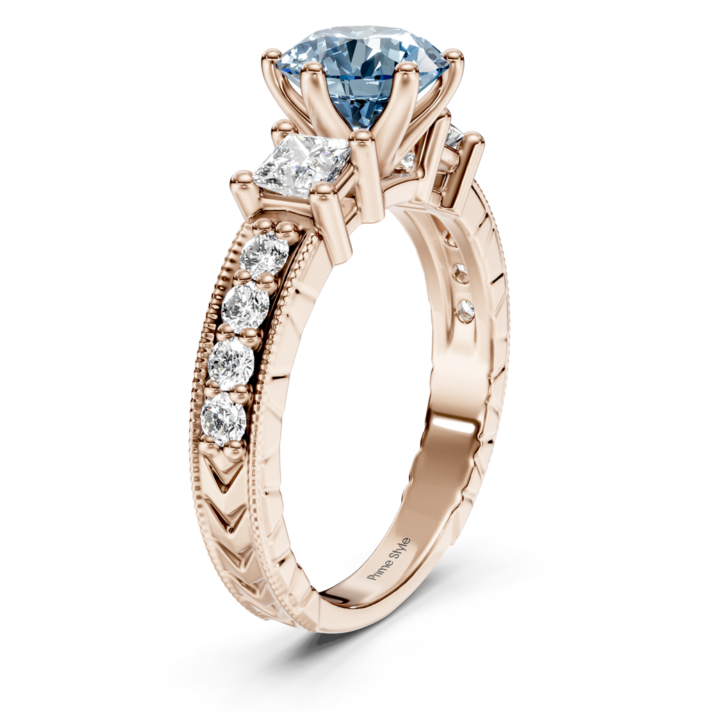 1.70-4.70 CT Princess & Round Cut Fancy Blue Diamonds - Engagement Ring