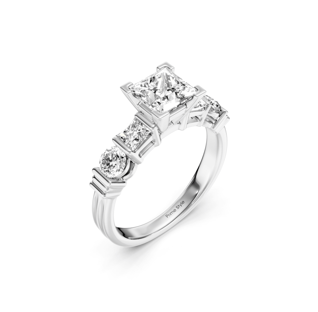 1.05-2.20 CT Princess & Round Cut Natural Diamonds - Engagement Ring