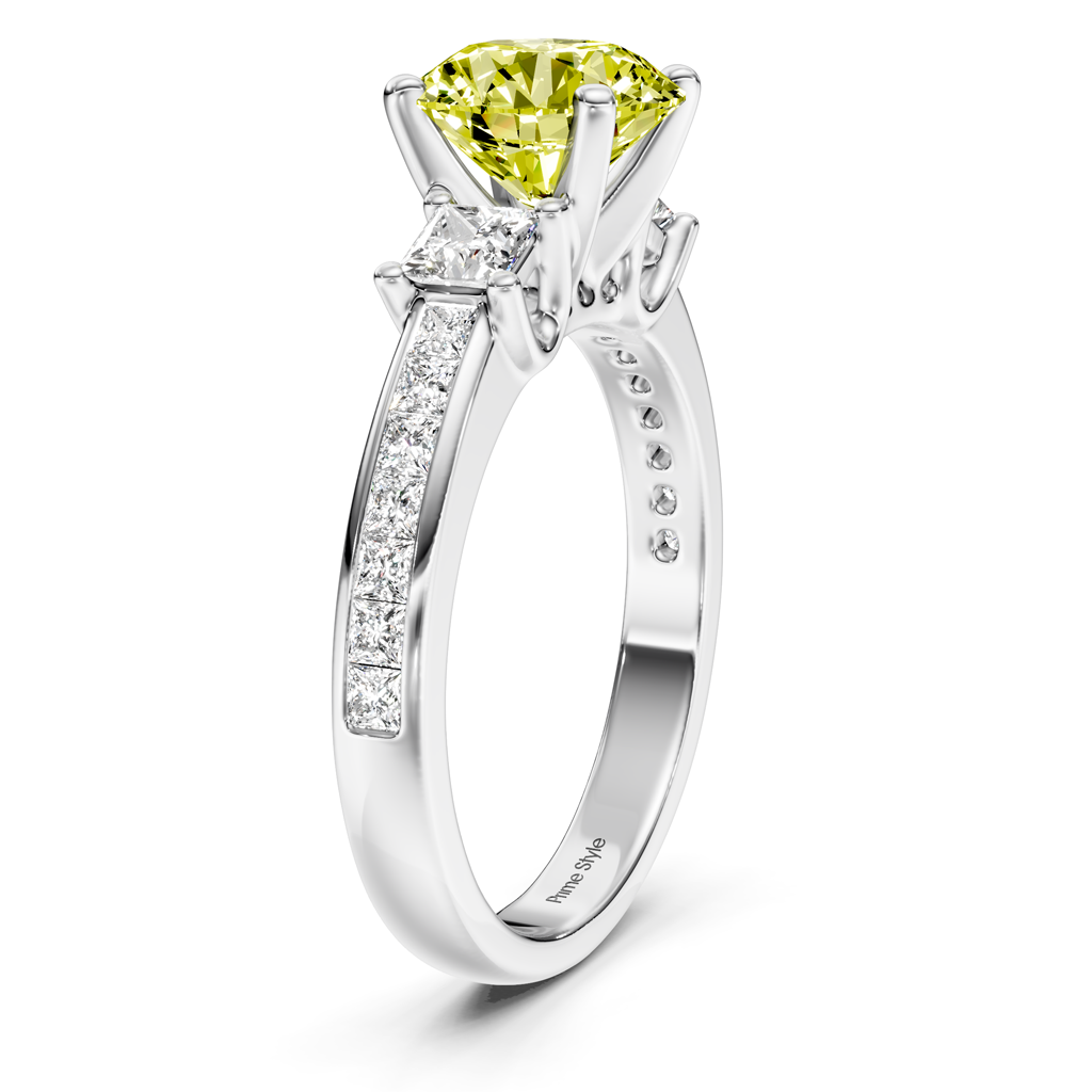 1.75-4.75 CT Princess & Round Cut Fancy Yellow Diamonds - Engagement Ring