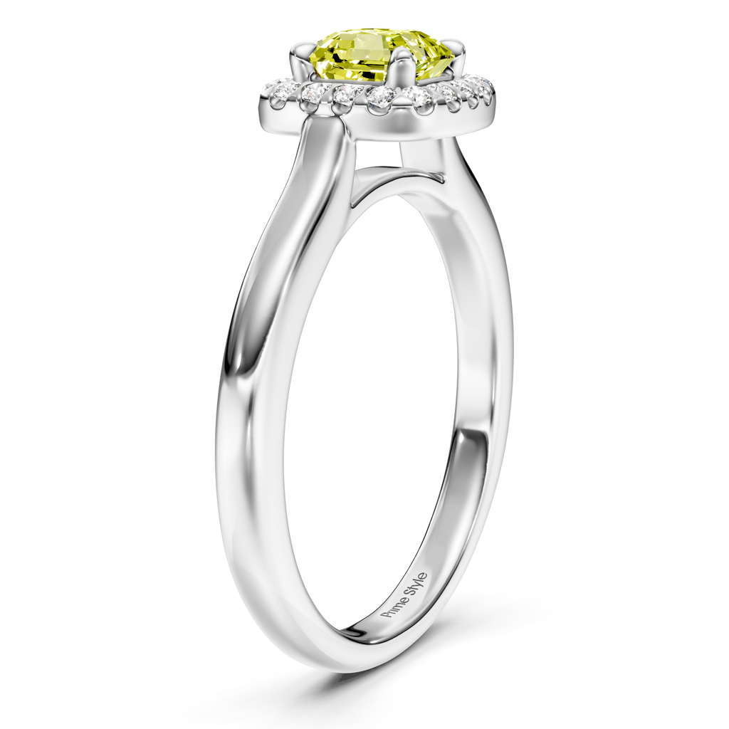 1.15-4.15 CT Ascher & Round Cut Fancy Yellow Diamonds - Engagement Ring