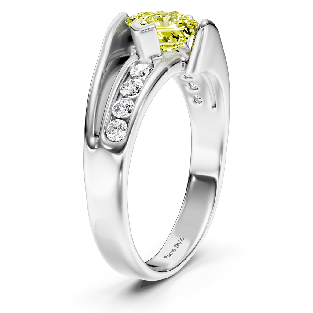 1.25-4.25 CT Princess & Round Cut Fancy Yellow Diamonds - Engagement Ring
