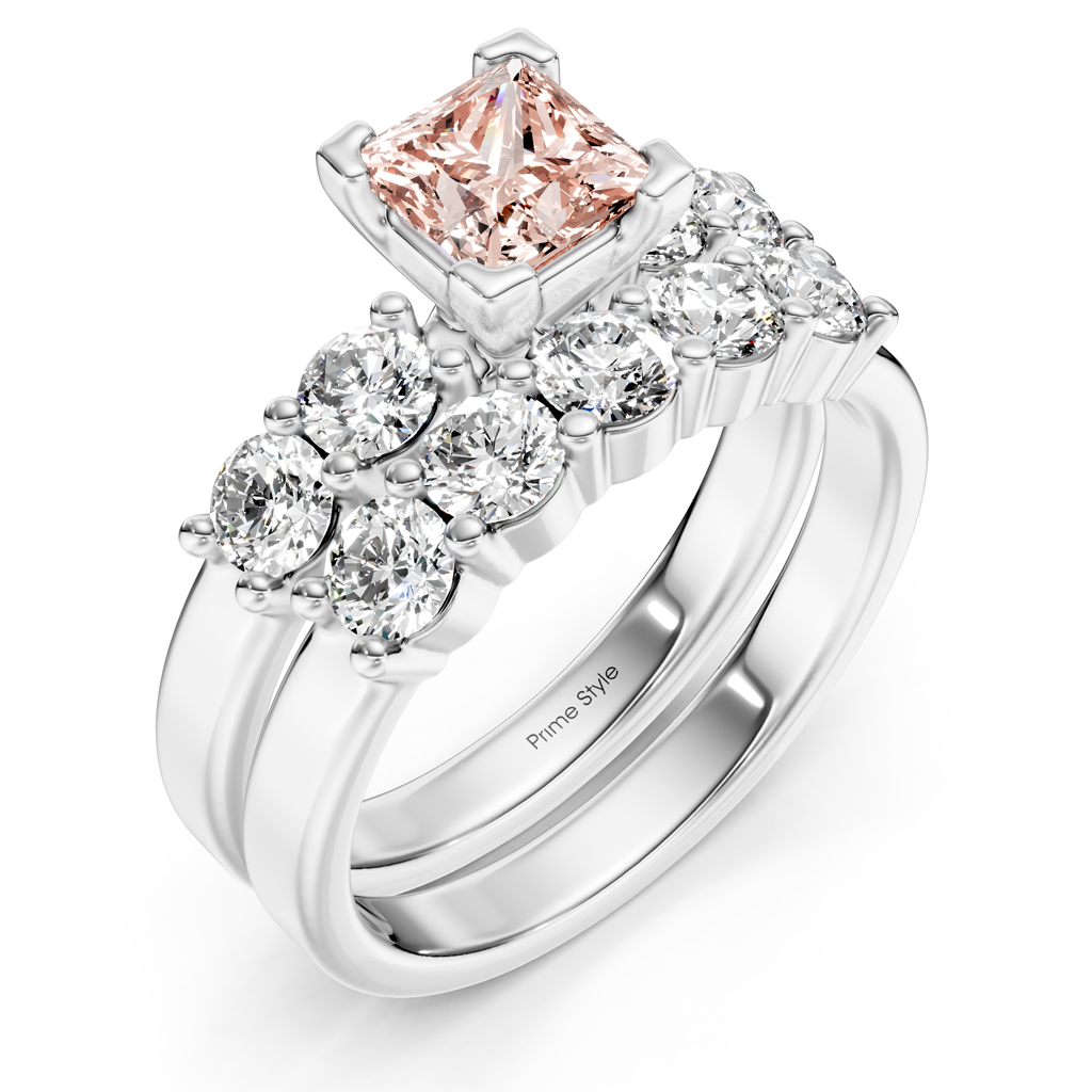 2.40-5.40 CT Princess & Round Cut Fancy Pink Diamonds - Bridal Set