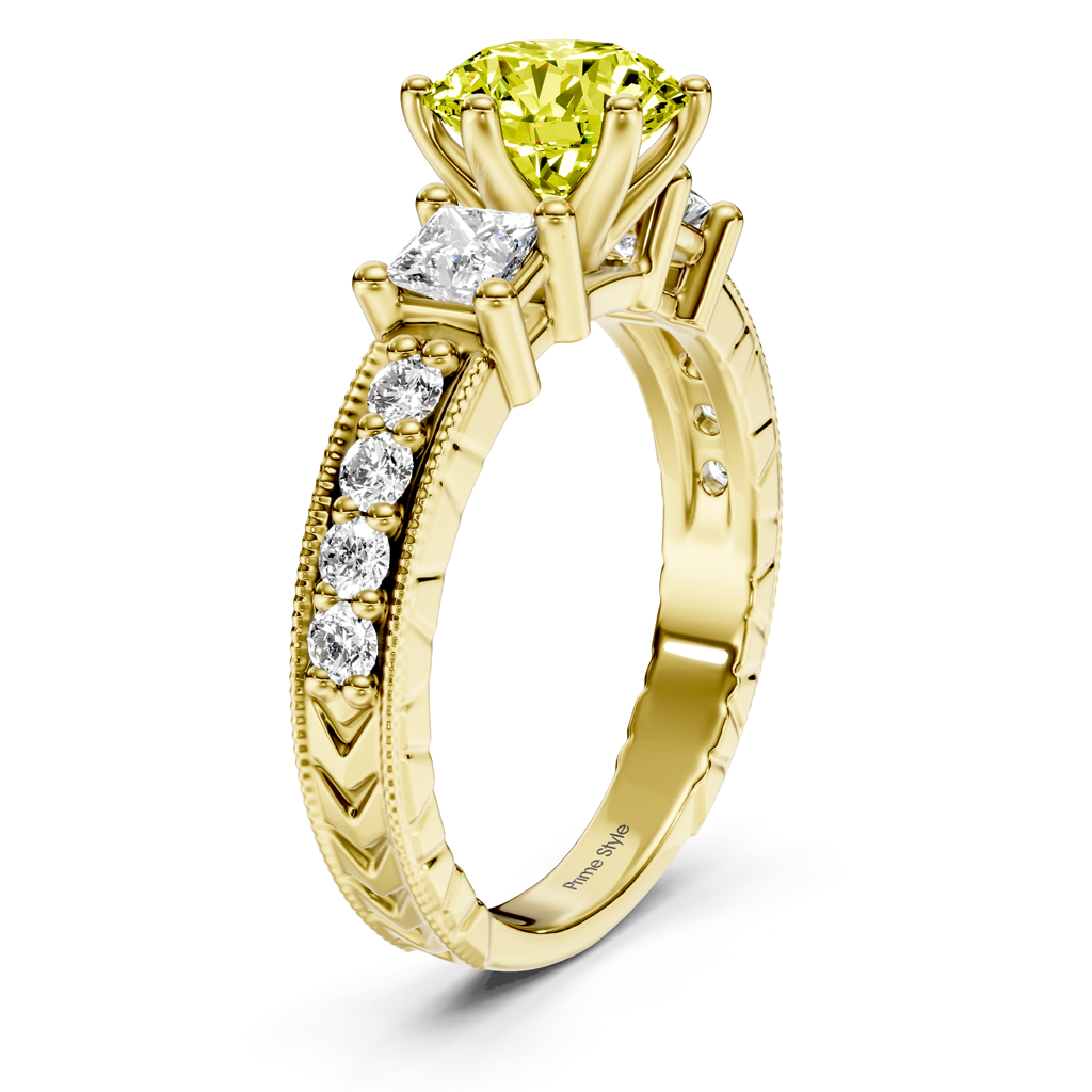 1.70-4.70 CT Princess & Round Cut Fancy Yellow Diamonds - Engagement Ring