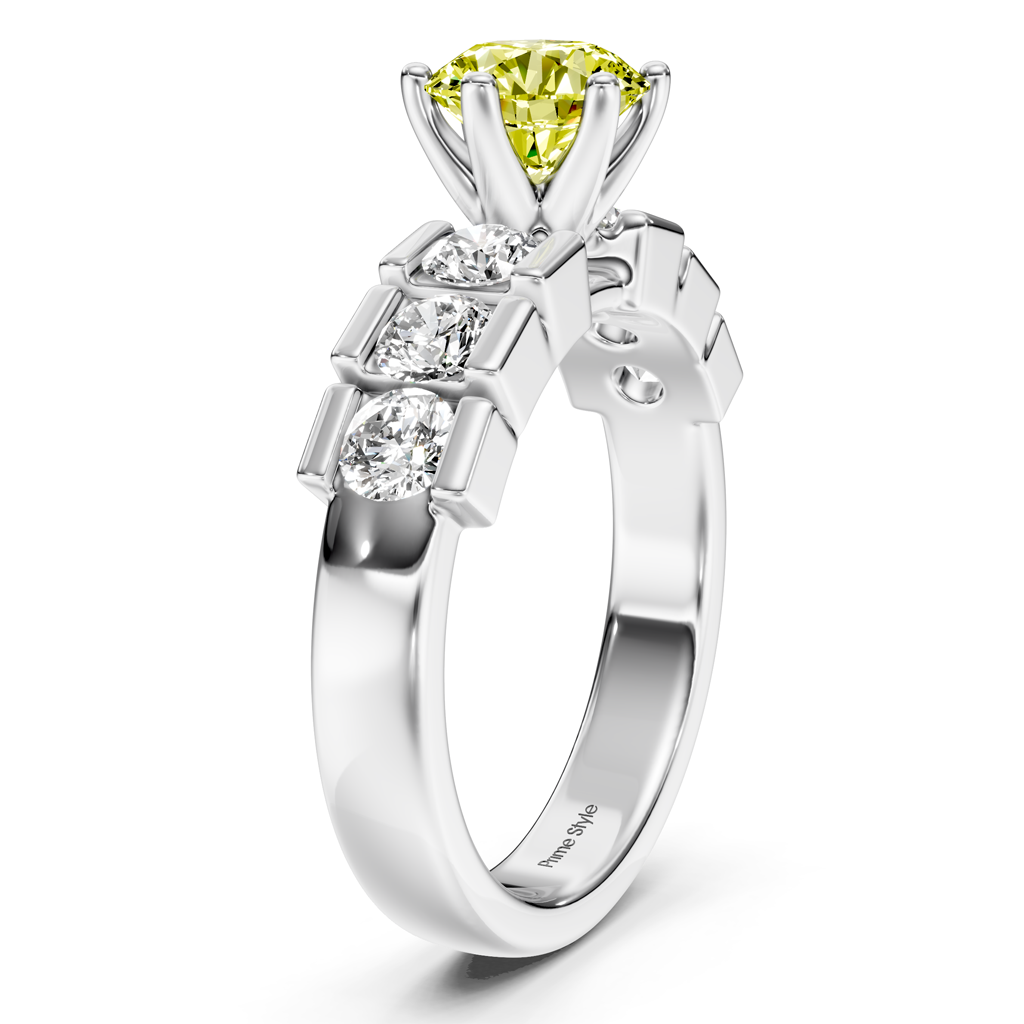 1.85-4.85 CT Round Cut Fancy Yellow Diamonds - Engagement Ring