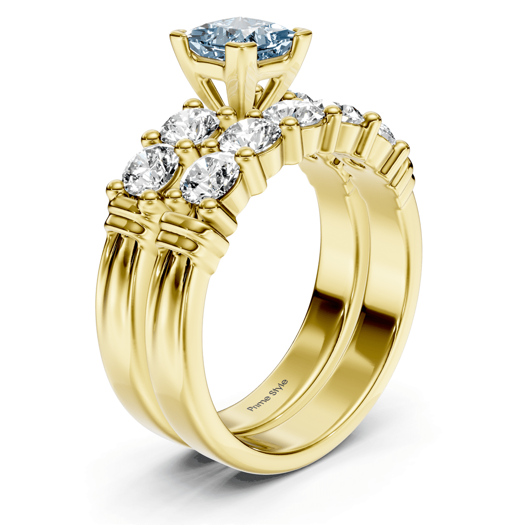 2.20-5.20 CT Princess & Round Cut Fancy Blue Diamonds - Bridal Set