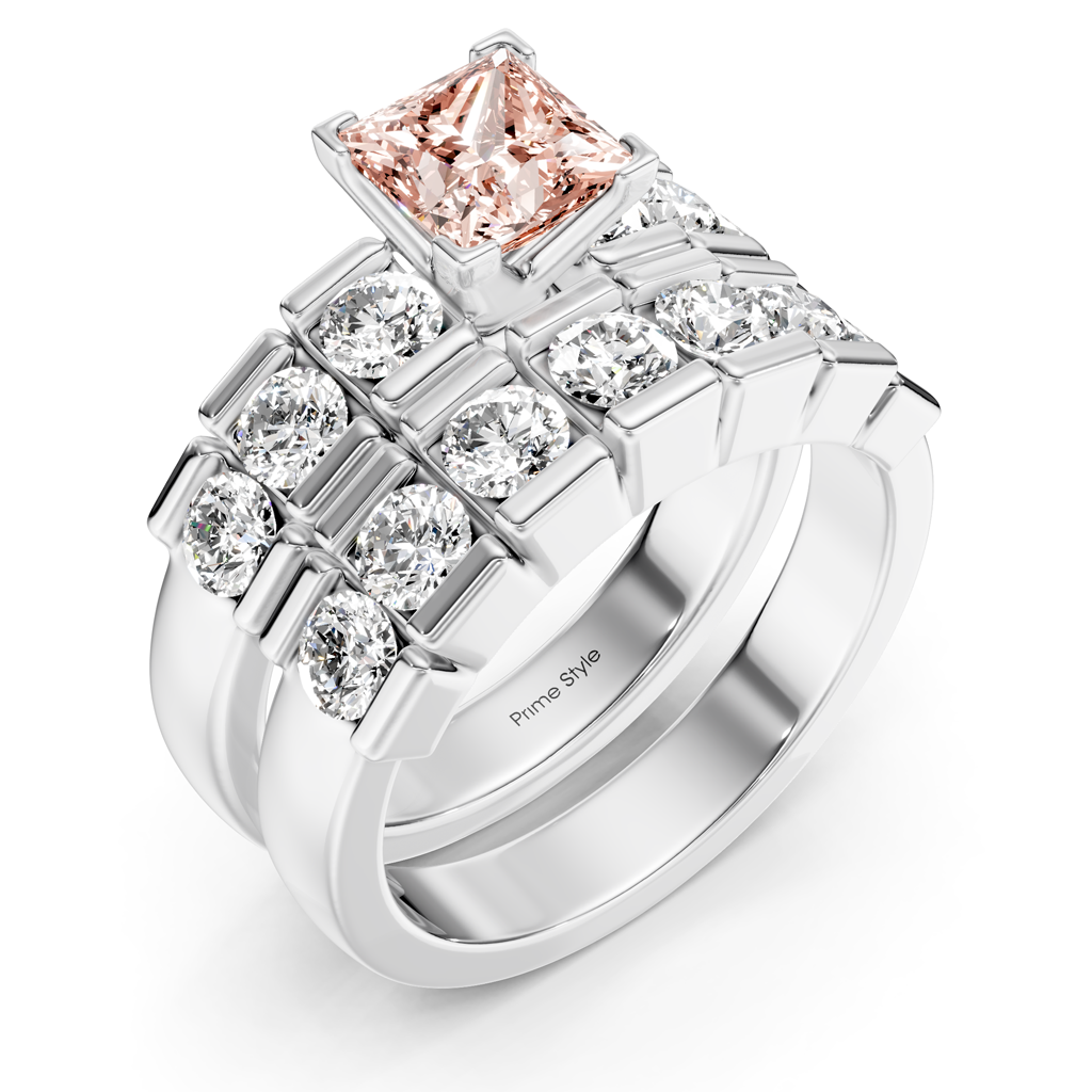 2.85-5.85 CT Princess & Round Cut Fancy Pink Diamonds - Bridal Set