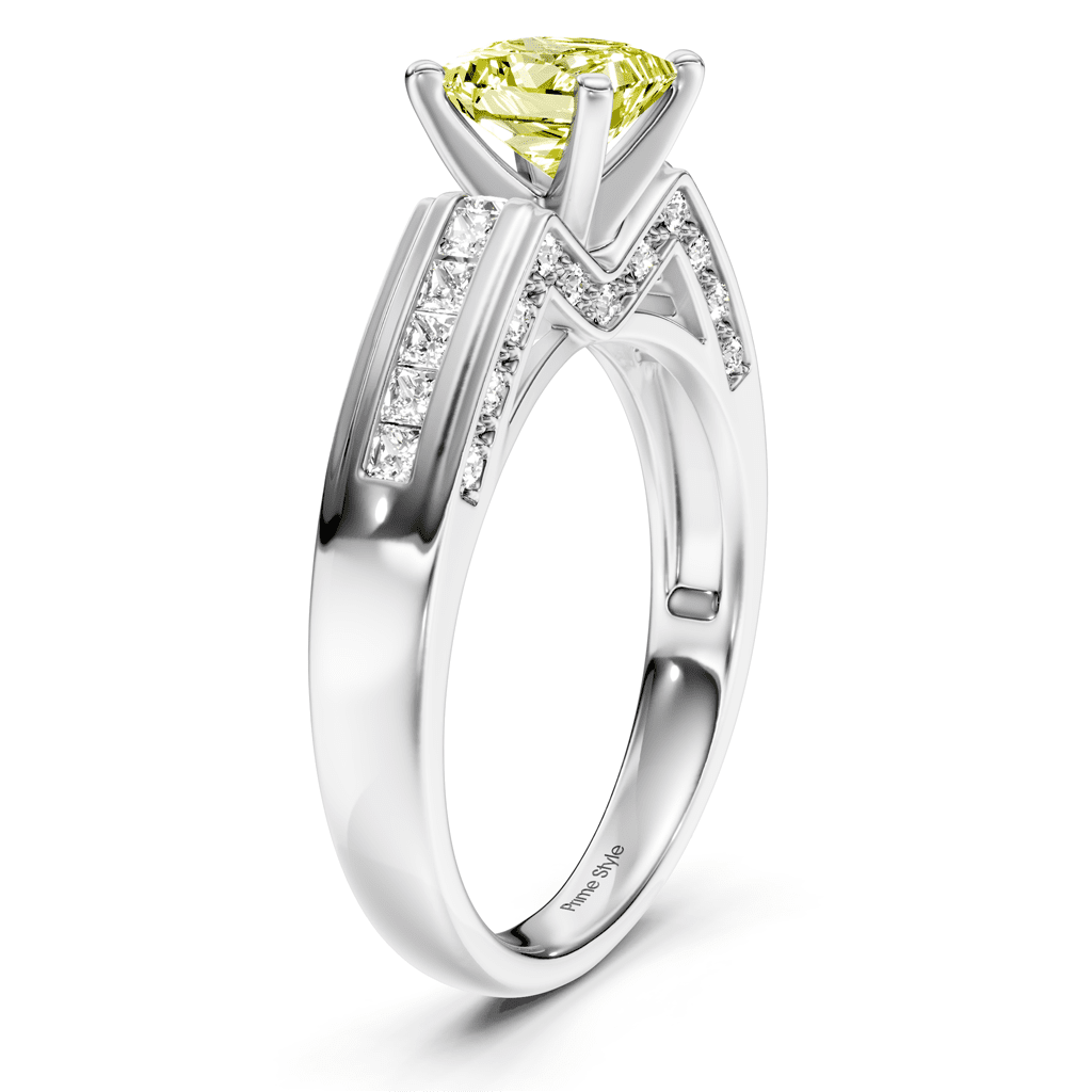 1.45 - 4.45 CT Princess & Round Cut Fancy Yellow Diamonds - Engagement Ring - Primestyle.com