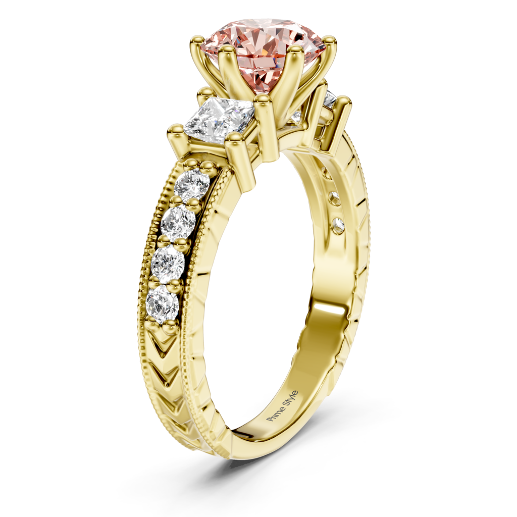 1.70-4.70 CT Princess & Round Cut Fancy Pink Diamonds - Engagement Ring