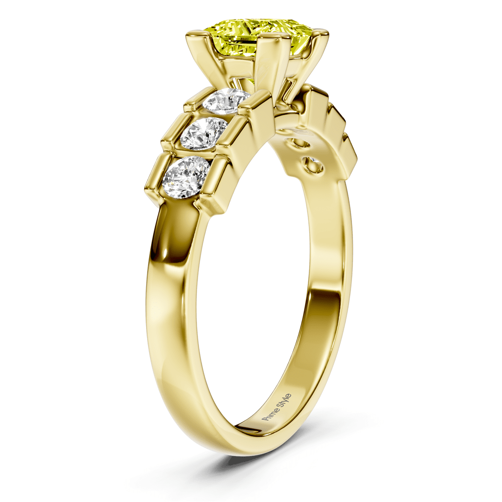 1.60 - 4.60 CT Princess & Round Cut Fancy Yellow Diamonds - Engagement Ring - Primestyle.com
