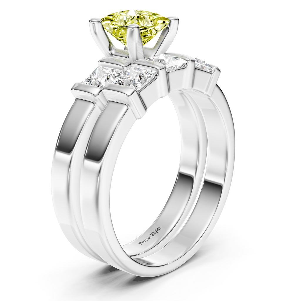 2.55-5.55 CT Princess Cut Fancy Yellow Diamonds - Bridal Set
