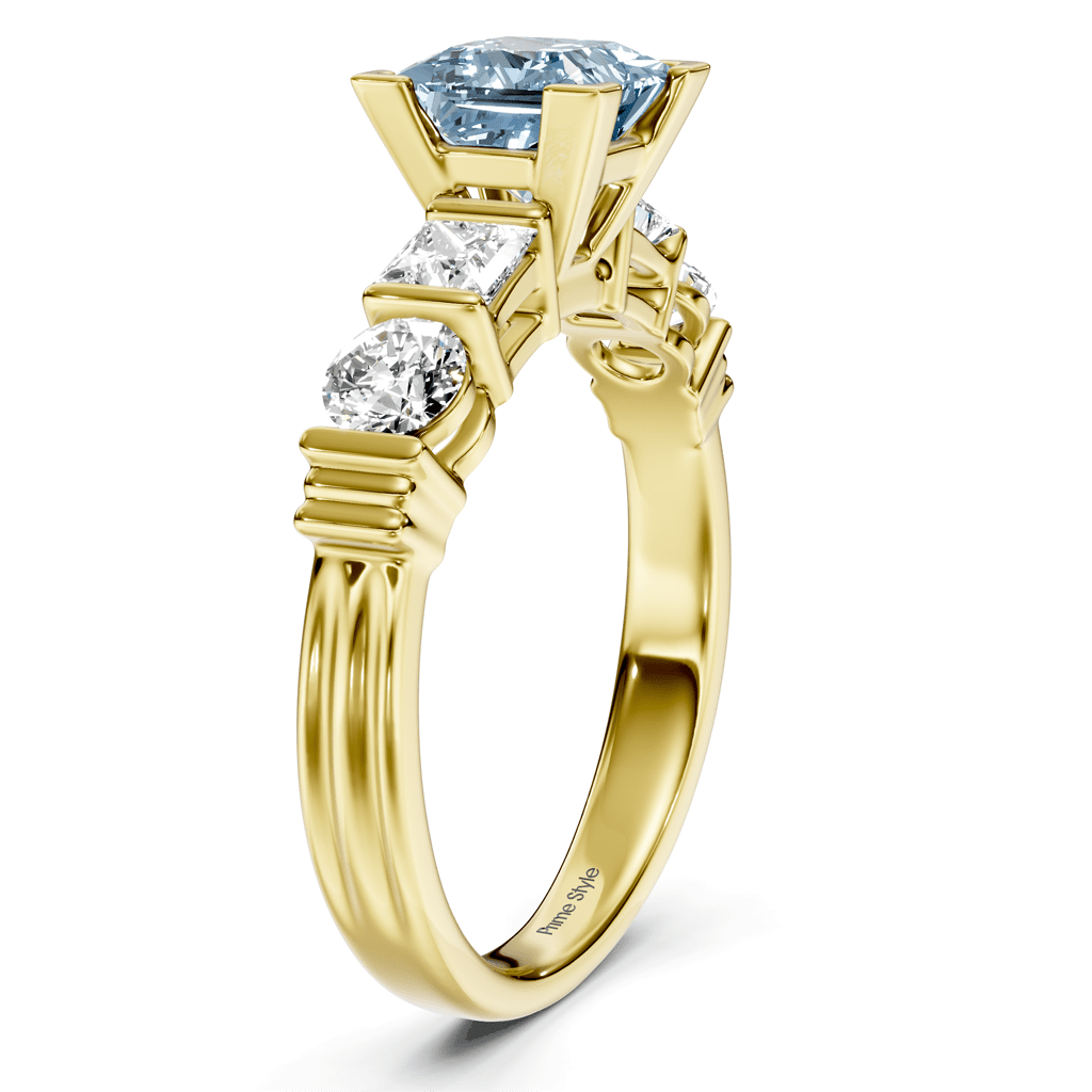 1.70-4.70 CT Princess & Round Cut Fancy Blue Diamonds - Engagement Ring