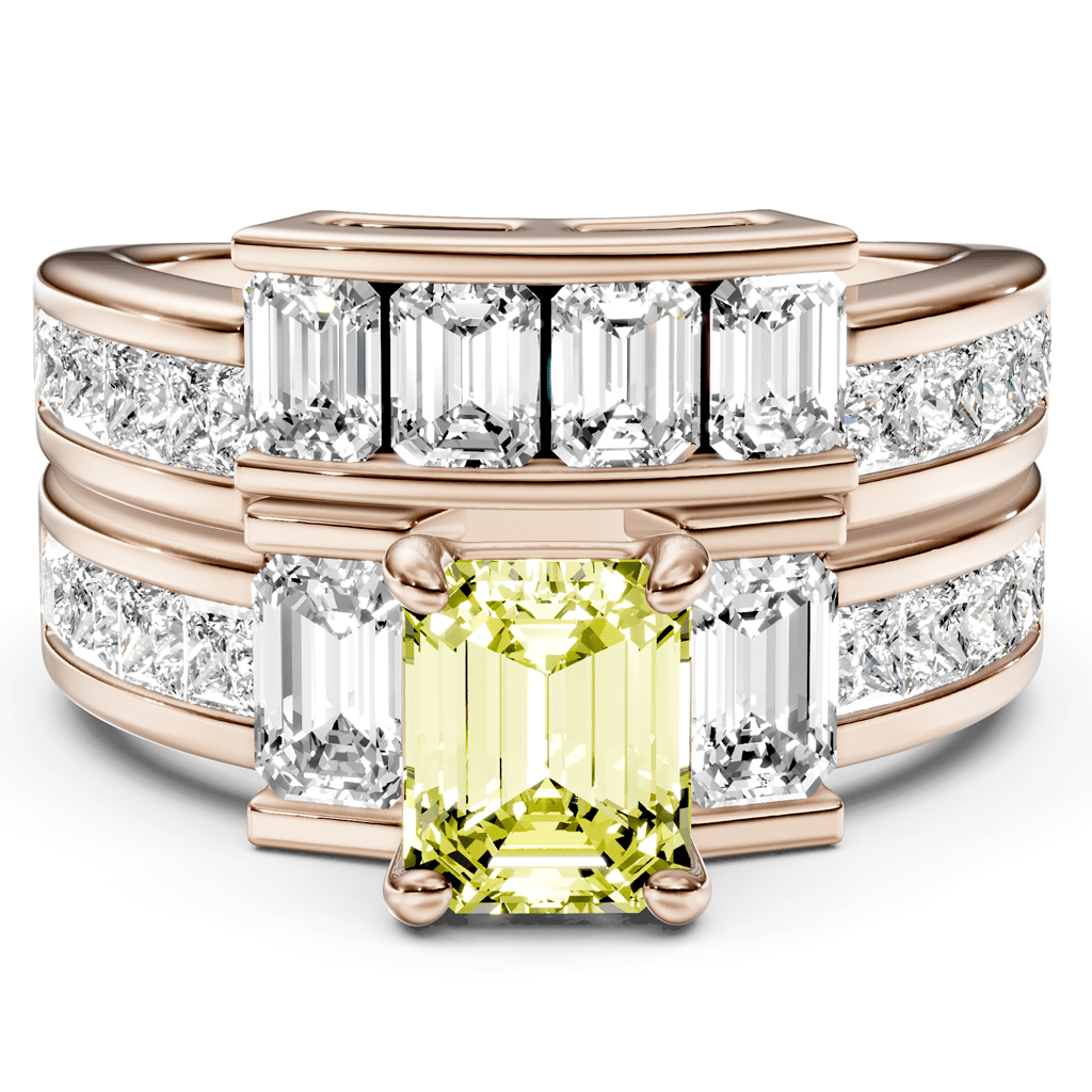 3.70 - 6.70 CT Emerald & Princess Cut Fancy Yellow Diamonds - Bridal Set - Primestyle.com