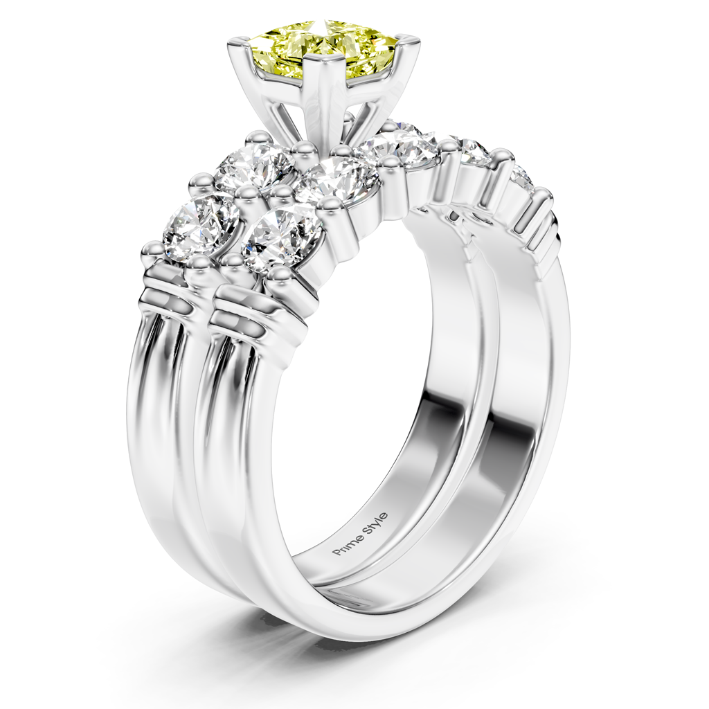2.20-5.20 CT Princess & Round Cut Fancy Yellow Diamonds - Bridal Set