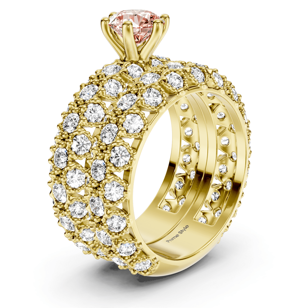 4.00 - 7.00 CT Round Cut Fancy Pink Diamonds - Bridal Set - Primestyle.com