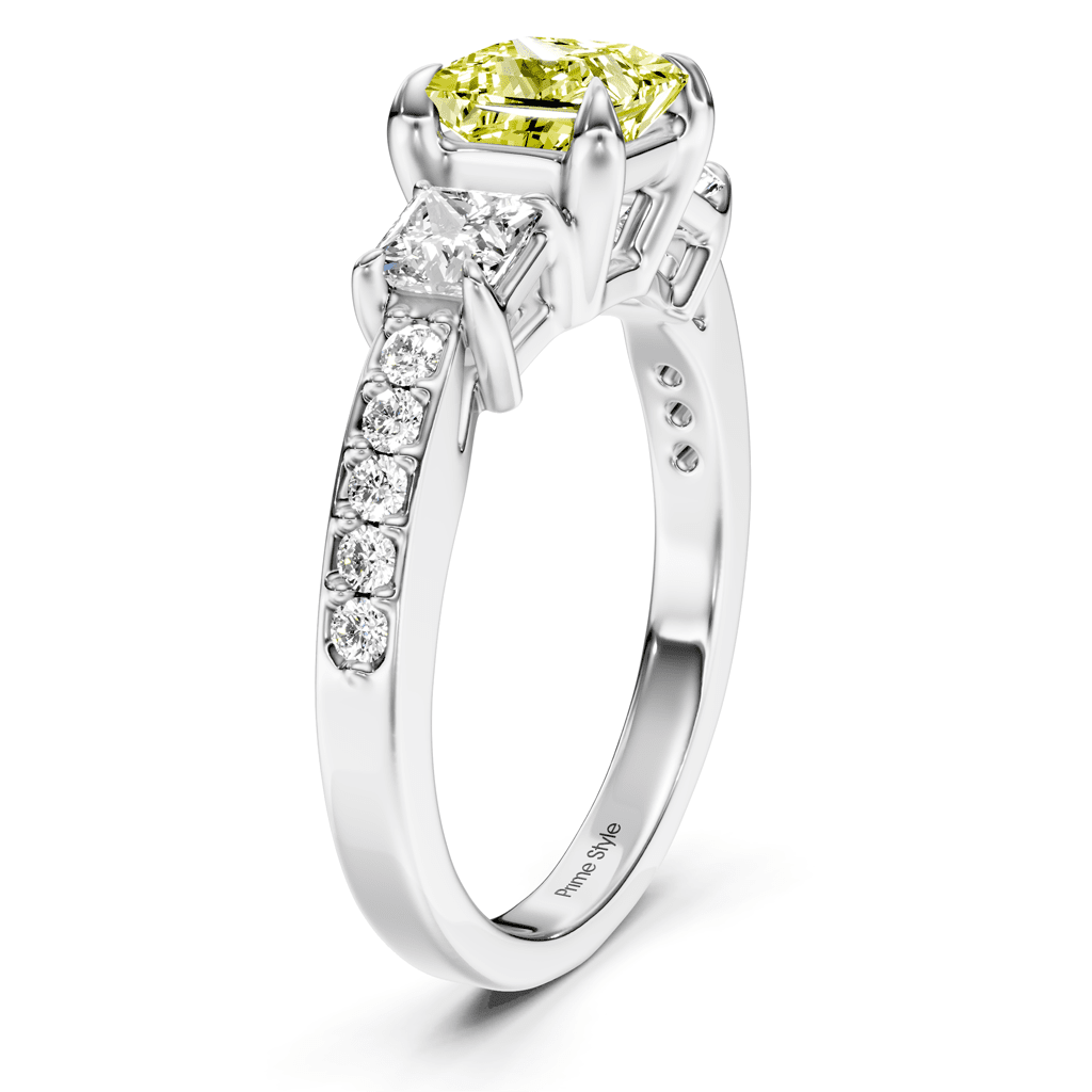 1.85 - 4.85 CT Princess & Round Cut Fancy Yellow Diamonds - Engagement Ring - Primestyle.com