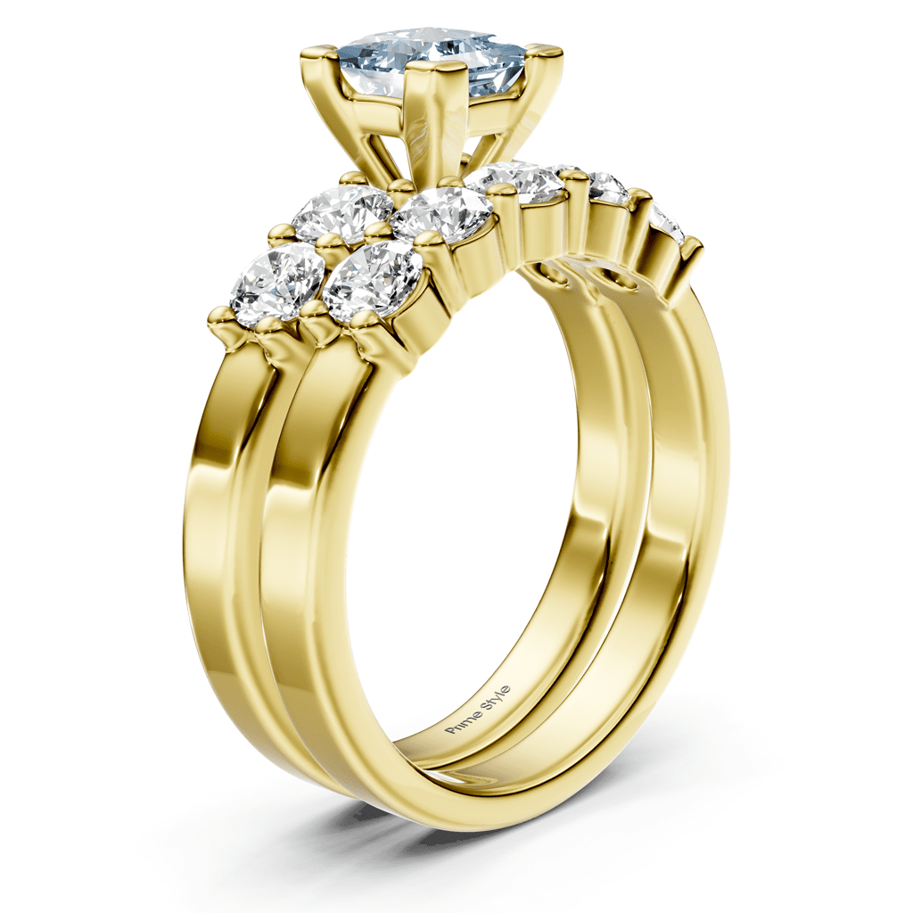 2.40-5.40 CT Princess & Round Cut Fancy Blue Diamonds - Bridal Set