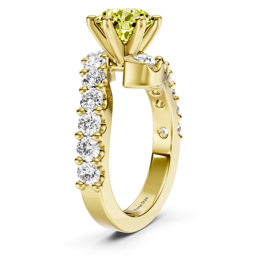 2.30-5.30 CT Emerald & Round Cut Fancy Yellow Diamonds - Engagement Ring