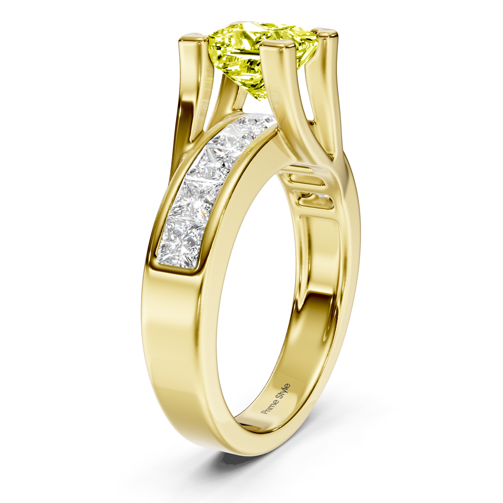 2.20-5.20 CT Princess Cut Fancy Yellow Diamonds - Engagement Ring